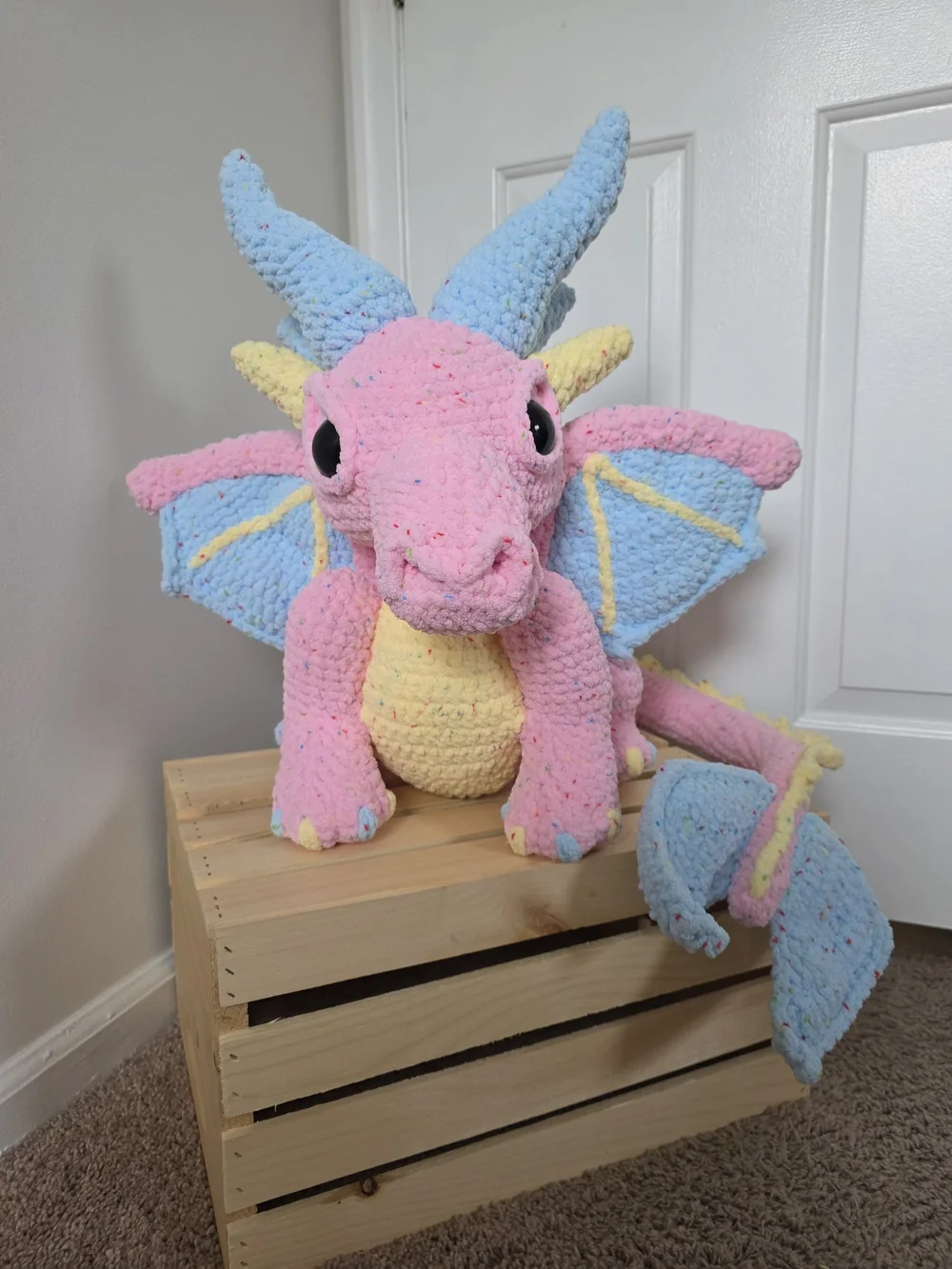 Handmade Plush Dragon Toy - Pink & Blue